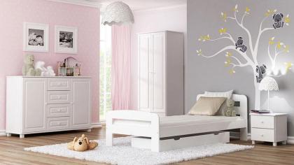 Weißes Bett KBD 02 90x200 mit Bonellfederkernmatratze Holzbett