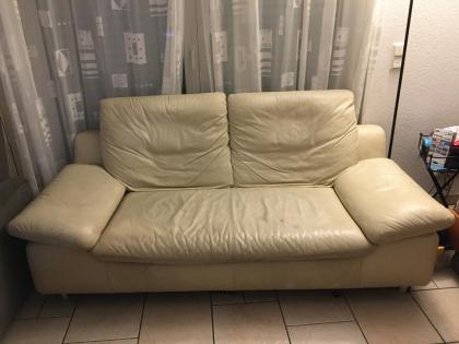 W. Schillig Echtleder Zweisitzer-Sofa Cremeweiß verstellbare Lehnen