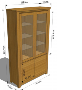 VITRINE AUS EICHENHOLZ GEWEIßTER LACK MASSIVHOLZ BLUMBESCHLÄGEN 115x40, 5x203, 4