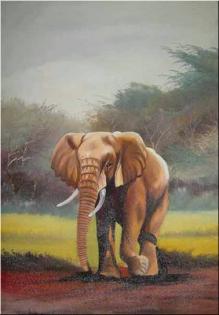 In Öl gemalter Elefant in der Steppe Afrika´s.