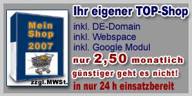 Webspace+Domain+Shop 2,50 EUR