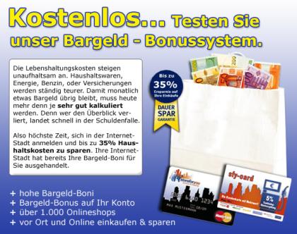 Kostenlos...............Testen Sie unser Bargeld-Bonussystem