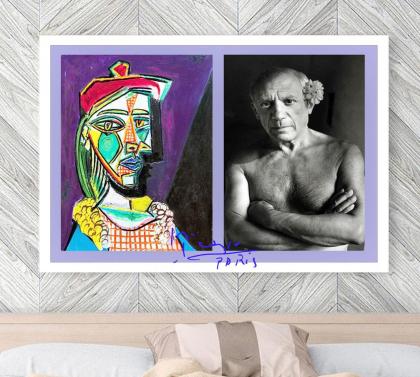 Pablo Picasso: Signiertes Kunstwerk. Collage. Wandbild. Souvenir. Geschenkidee.