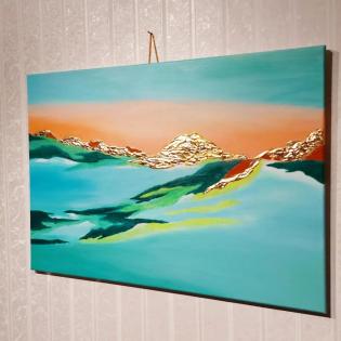 Abstrakt Gemälde Acryl Struktur Blattgold