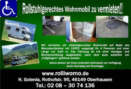 Rollstuhlgerechtes Wohnmobil zu vermieten