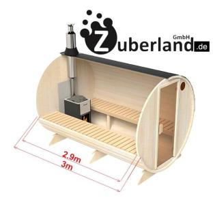 Fass-Sauna , Saunafass, Sauna (Länge 3m, Durchmesser 2m) mit Elektro-Ofen