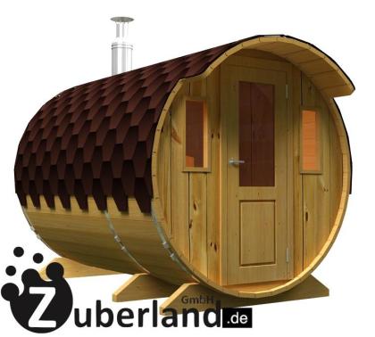 Saunafass, Fass-Sauna, Sauna (Länge 3m, Durchmesser 2, 2m) mit Holzofen