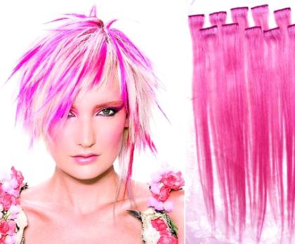 17 EUR  5 CLip In Strähnen  Haarverlängerung PINK LILA GRÜN BLAU ROT