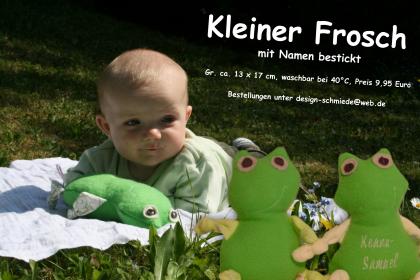 Kleiner Kuschelfreund, Frosch als Kuscheltier mit eigenem Namen bestickt