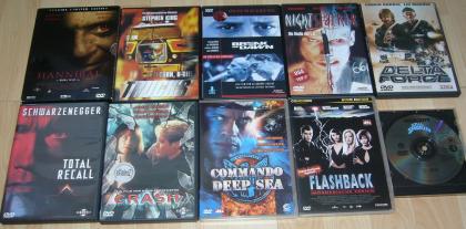 Biete: 10 DVDs FSK 18  Horror Action , z.B. Hannibal, Total Recall, Stephen King