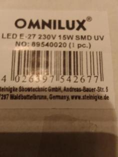 Omnilux UV Eurolite LED E-27 15 Watt mit 80 LED