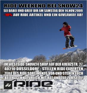 RIDE SNOWBOARD WEEKEND BEI WWW.SNOW24.DE  IN DÜSSELDORF