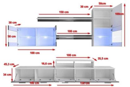 TV- Wand Wohnwand Anbauwand Wohnzimmer Möbel Hochglanz 2, 5m Led Beleuchtung