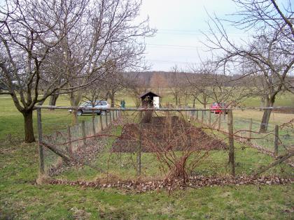 Obstbaumwiese mit eingezäuntem Gemüsegarten und Gerätehütte zwischen Eningen und