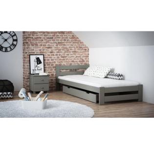 Set Kinderzimmer Kieferbett Grau Bett Bettkasten 90x200 Grau Weiß Kiefernholz Sc
