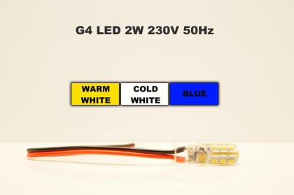 LEDLAMPE KALTWEISS WARMWEISS BLAU LED G4 2W 230V Glühbirne 3 Farben zur Auswahl 