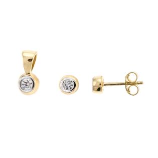 Schmuck-Set Ohrstecker & Anhänger Gelbgold 375 mit Swarovski Kristallen