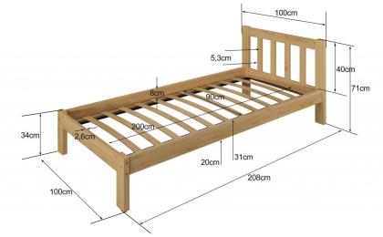 Bett Massivholzbett Lattenrost 90x200 Ehebett Jugendbett Holzbett