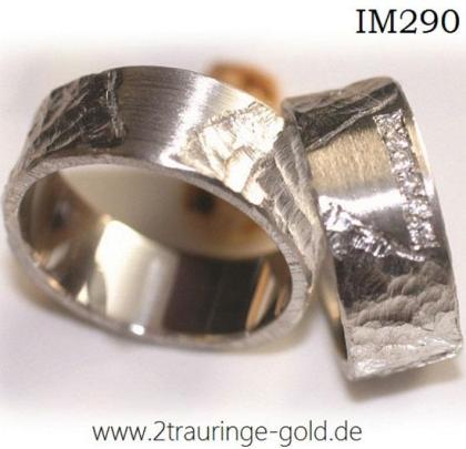 Eheringe Trauringe Weißgold 585 ausgefallen gehämmert matt - IM290