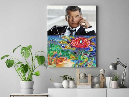 PIERCE BROSNAN Souvenir Kunst Geschenk 60x40 cm mit Rahmen! NEU!