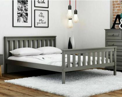 Bett Kieferbett Massivholz Doppel Gästebett 160x200 Grau Holz