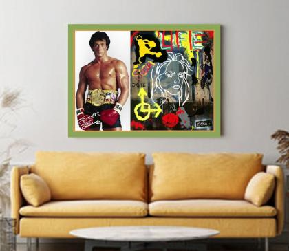 Sylvester Stallone: Signiertes Kunstwerk. XXL-Wandbild. Unikat! Geschenkidee.