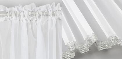 Fertige Gardine MERIDA 300x120 Weiss Zirkone Bogen Voile Fensterdekoration Vorhä