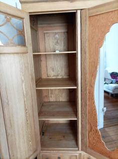 Großer Bauernschrank Kleiderschrank Holz natur mit Spiegel