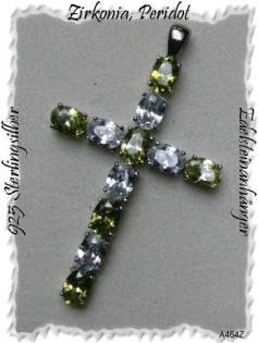 Kreuzanhänger, 925 Silber, Peridot, Zirkonia