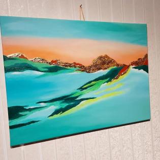 Abstrakt Gemälde Acryl Struktur Blattgold