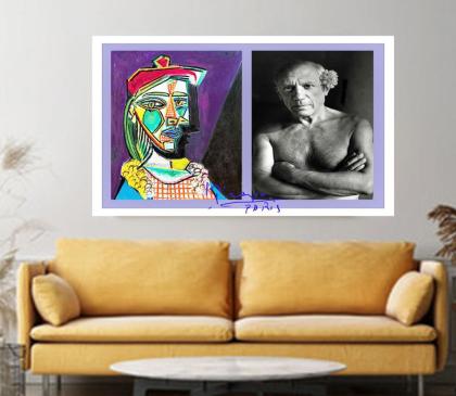 Pablo Picasso: Signiertes Kunstwerk. Collage. Wandbild. Souvenir. Geschenkidee.