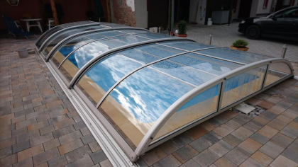 GFK Pool Ueberdachung Elegant 6 Schiebehalle flache extra Schienen SONDERPREIS!!