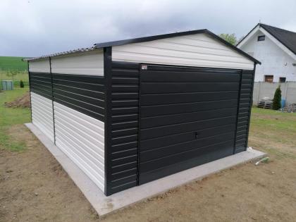 Blechgarage 4x6 mit Schwingtor mit Horizontalpanel Garage verzinkt weiß schwarz