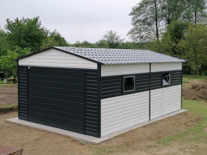 Blechgarage 4x6 mit Schwingtor mit Horizontalpanel Garage verzinkt weiß schwarz