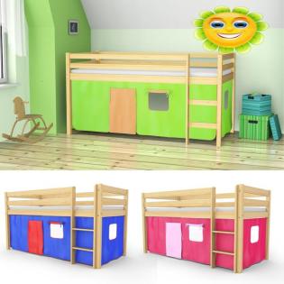 Kinderbett Jugendbett Spielbett Hochbett Etagenbett mit Vorhang Lattenrost Kiefe