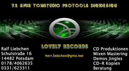 Lovelyrecords Tonstudio in Potsdam/Berlin