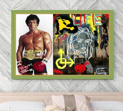 Sylvester Stallone: Signiertes Kunstwerk. XXL-Wandbild. Unikat! Geschenkidee.