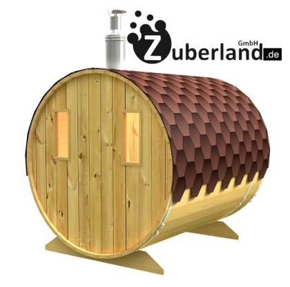 Fasssauna, Saunafass, Sauna (Länge 2, 4m, Durchmesser 2, 2m) mit Holzofen