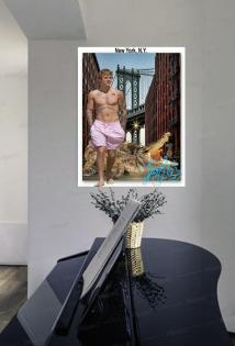 Justin Bieber mit Krokodil in New York. 45x30 cm. Souvenir, Geschenk, Rarität, 