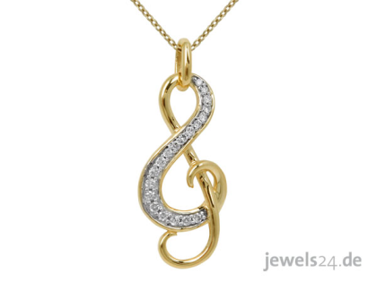 Halskette mit Anhänger Notenschlüssel , Diamanten und Gold günstig online kaufen