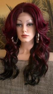 Perücke Spitzenperücke Lace wig front lang ombre rot schwarz gelockt locken curl