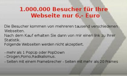 1.000.000 Besucher für Ihre Homepage, Webseite nur 6, - Euro