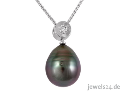 Halsschmuck, Halskette mit Anhänger,  Diamant, Tahiti Zuchtperle,  Gold günstig