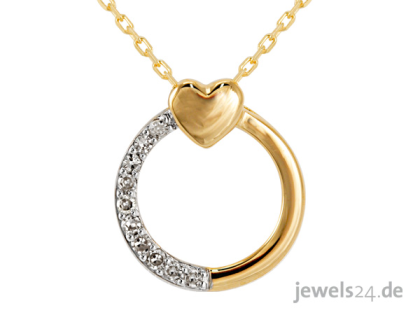 Brillante Muttertag Geschenke: Halskette mit Herz Anhänger, Diamanten, Gold güns