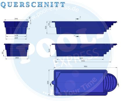 GFK Schwimmbecken 7.9 x 3.2 x 1,55 GFK Pool vollisoliert fertigpool einbaubecken