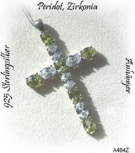 Kreuzanhänger, 925 Silber, Peridot, Zirkonia