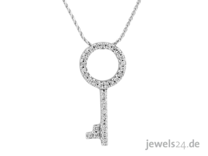 Diamantschmuck, Halsschmuck, Halskette mit Anhänger Schlüssel, Collier, Diamante