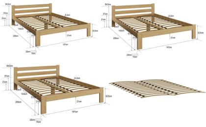 Bett Massivholzbett Holzbett Lattenrost unlackiert unbehandelt 90/ 120/ 140/ 160