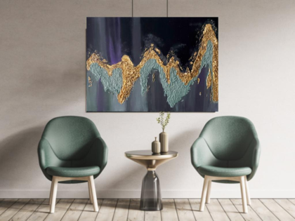 Abstrakt Gemälde Acryl strukturiert 3D Blattgold