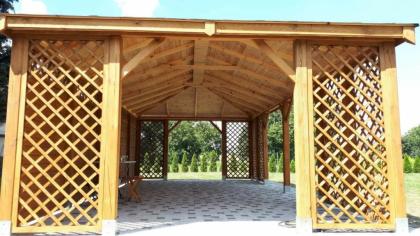 3-ECK SOMMERHAUS HOLZGARTENHAUS PAVILLON HOLZHAUS GARTENLAUBE BEDZIN 4x8m